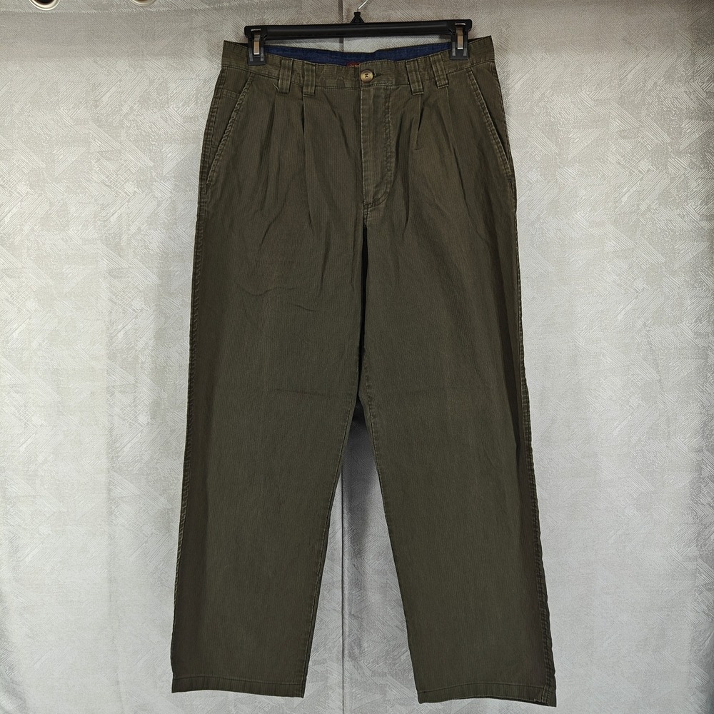 The Territory Ahead Pants Mens 34 (33x29) Olive Green Pleated Striped Trousers